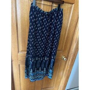 Zeagoo Navy Blue White Paisley Bohemian Boho Maxi Skirt Pockets Women's Size XXL